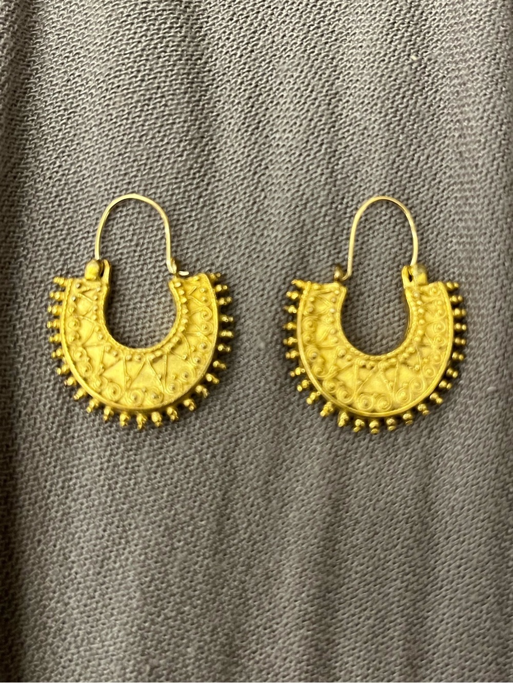5th Century Greek Museum Reproduction Filigree Crescent Drop Earrings 24K Plated